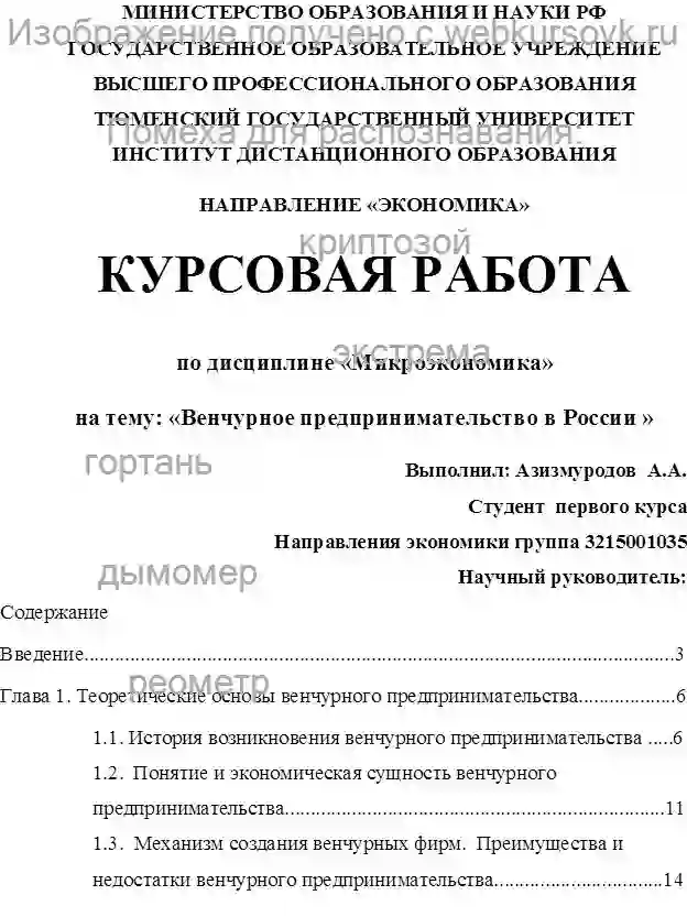 Курсовик Венчурное предпринимательство в России  страница №1