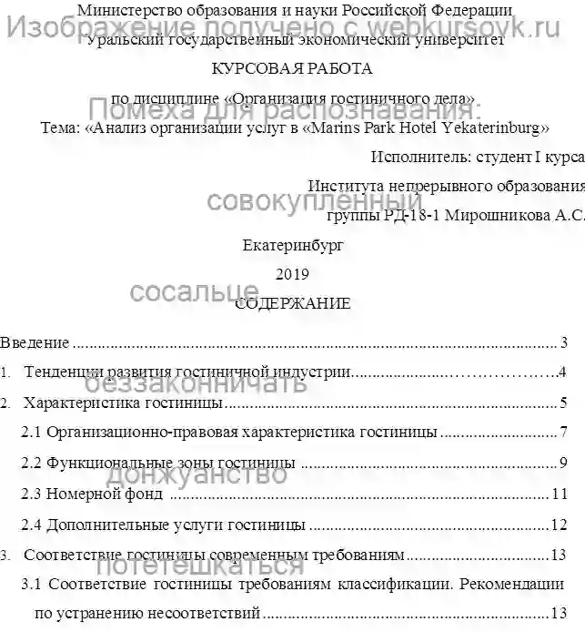 Курсовик Анализ организации услуг в «Marins Park Hotel Yekaterinburg» страница №1