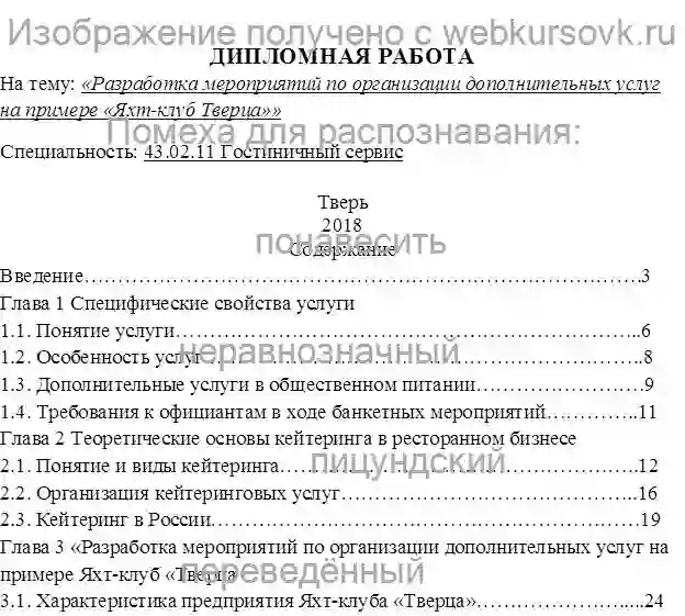 Диплом «Разработка мероприятий по организации дополнительных услуг на примере «Яхт-клуб Тверца»» страница №1