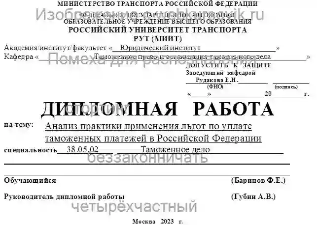 Диплом Анализ практики применения льгот по уплате таможенных платежей в Российской Федерации страница №1