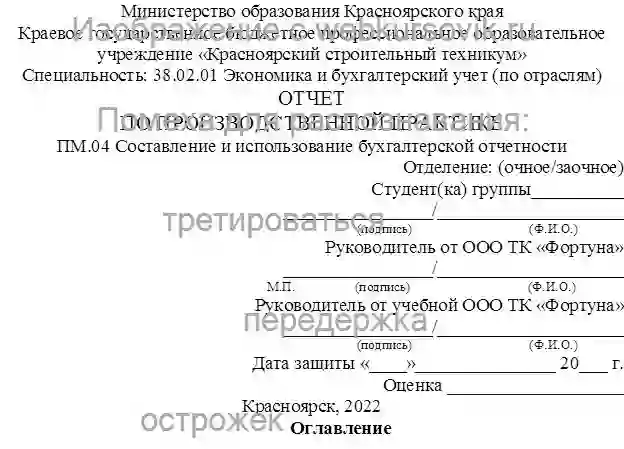 Отчет по практике производственной в ООО ТК «Фортуна» . ПМ.04 Составление и использование бухгалтерской отчетности страница №1