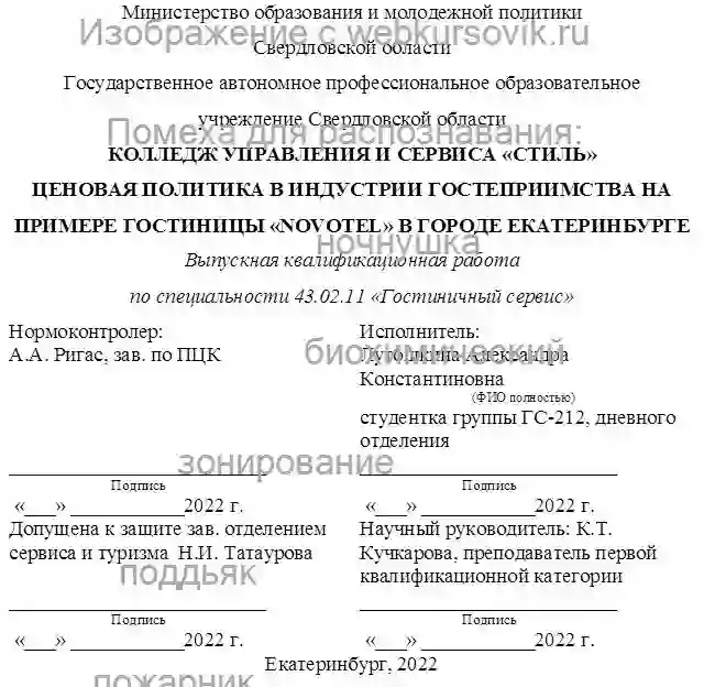 Диплом Ценовая политика в индустрии гостеприимства на примере гостиницы «Novotel» в городе Екатеринбурге страница №1